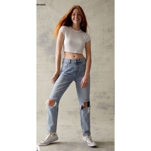 Pacsun distressed mom jeans high rise eco light blue 26 - Picture 11 of 11